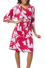 IMAN Global Chic Women's Belted Knit Dolman Dress Deep Magenta