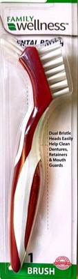 Denture Cleaning Brush Dual Head with Pick Family Wellness Assorted Colors New