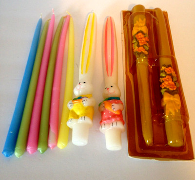 Vtg. Easter Candles 3 Sets Springtime 10  Taper Decorative Flowers Bunnies Lot