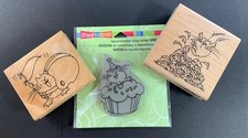 Fluffles Cat rubber stamp lot Icing, Leap, Football Kitty Sports Cupcake Leaves
