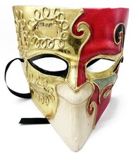 Venetian Bauta Red Gold Mask Masquerade Halloween Costume Party Mardi Gras