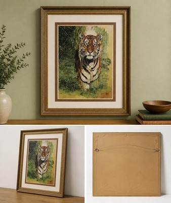Framed Tiger Art Print, Decorative Gold Frame, Portrait Orientation
