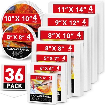 Canvases for Painting, 36 Pack Canvas Boards 4x4, 6x6, 8x8, 5x7, 8x10, 9x12, ...