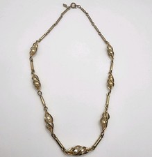 Vintage Signed Sarah Coventry Golden Caged Faux Pearl & Rod Necklace Choker 15"!