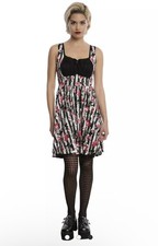 Hot Topic Milkmaid Dress Corset S/M Fit & Flare Rose Striped Punk Gothic Rock