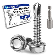 60Pcs 10 3/4" Self Tapping Screws for Metal, 410 Stainless Steel Hex Washer Hea