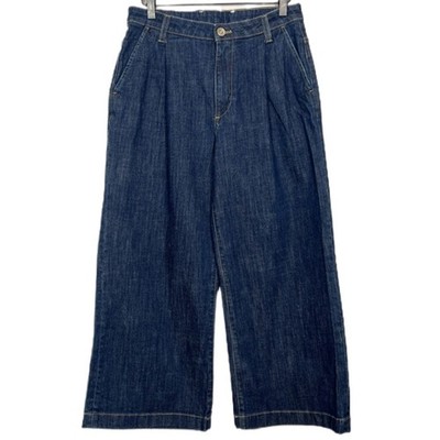 ELEVENTY Women's Size 2 Dark Wash High-Rise Pleated Wide-Leg Crop Gaucho Jeans