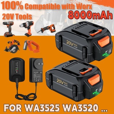 1/2PACK For WORX WA3525 WA3520 20V 8000mAh MAX Extend Li-ion Battery/Charger NEW