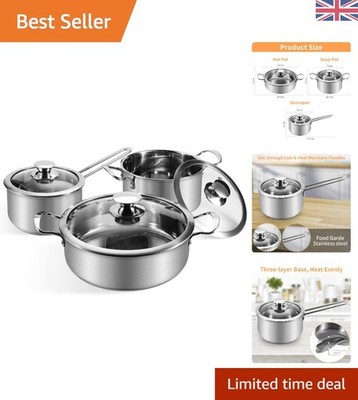 Elegantes 6-teiliges Edelstahl Kochgeschirr Set mit Glasdeckeln - vielseitiges Design