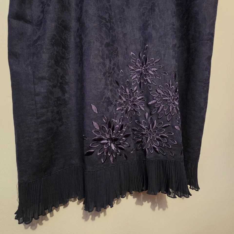 Falda Vintage Plaza South Lino Bld Mujer 24W Azul Floral Bordado Volantes Dobladillo Foto 2 de 4