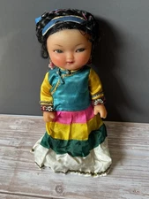 Vintage Chinese Folk Doll Rubber Face & Hands 8" Kimono