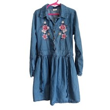 Wallflower girls floral embroidered denim dress