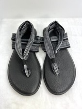 Sanuk Yoga Mat Sling Flip Flop Thong Sandals Women's Size 10 Stripe Black White