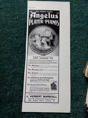 Gdn2 Ephemera Edwardian 1900s advert angelus player pianos j Herbert Marshall 