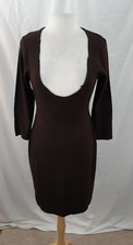 Connected Apparel Women's L Brown Scoop Neck Sweater Dress Stretch Career Casual