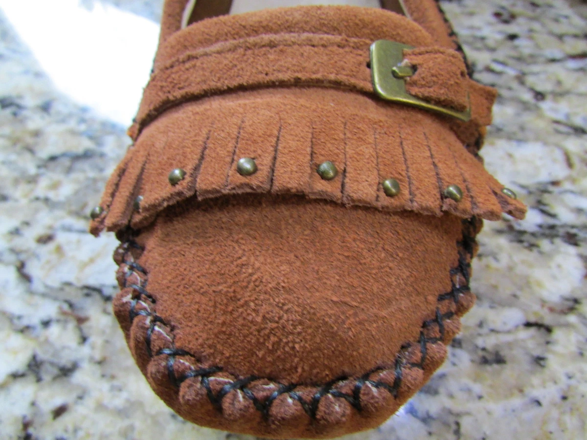 NEW PEACE MOCS EMILY MOCCASIN SHOES WOMENS 7.5 TAN SUEDE LOAFERS