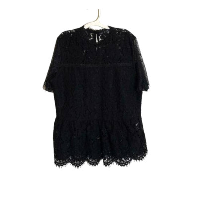 Women s Notebuk Lace Short Sleeve Dress Shirt Top Blouse Black Size XS