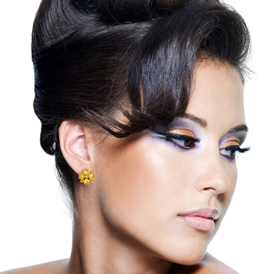 Pendientes de citrino de oro blanco macizo de 14K de 4,85 quilates con detalles de amor Foto 3 de 4