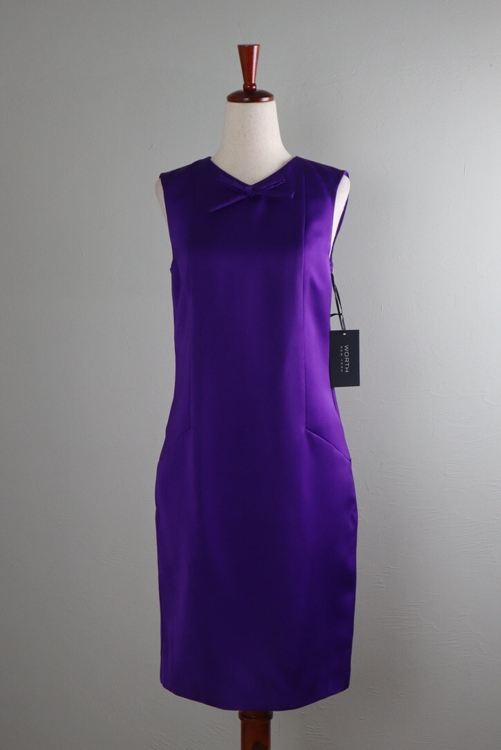 WORTH New York NWT $378 Solid Purple Bow Embellished Sheath Dress Size 0