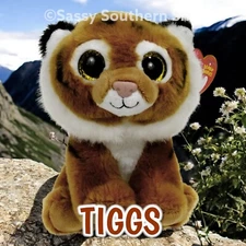🐯 2014 TIGGS Striped Tiger BIG EYES Wildcat 6" Ty Beanie Babies *MWMT*