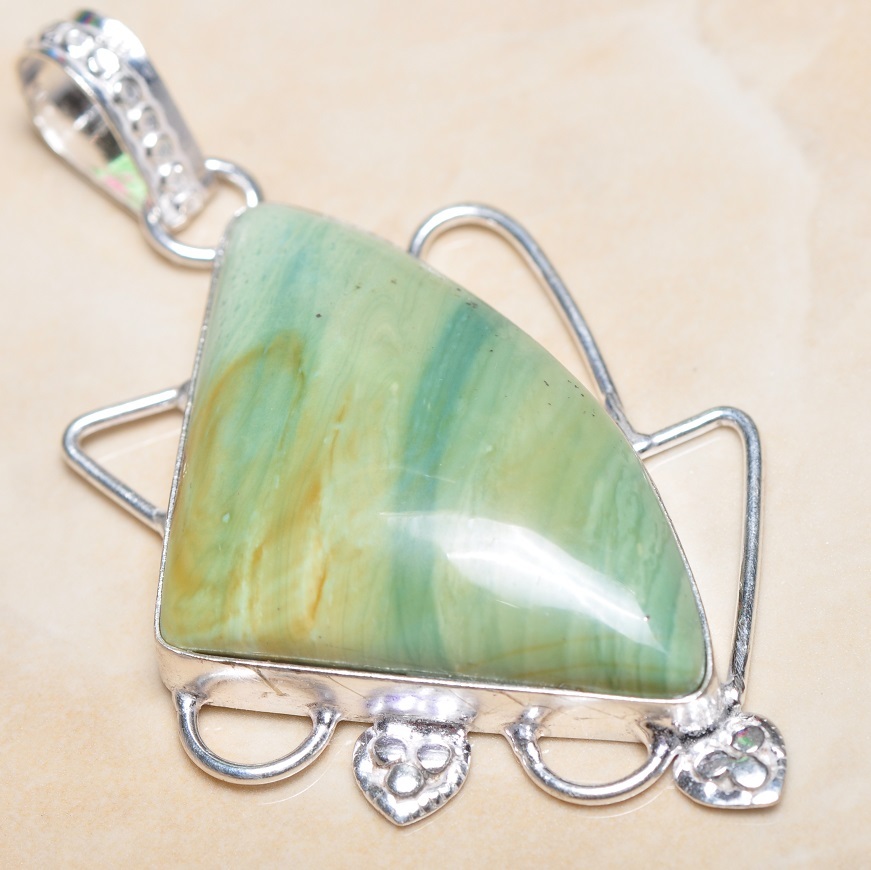 Pendentif Fait Main En Argent 925 Avec Agate Du Botswana, Onyx Et Jaspe - Longueur 2,5 Pouces