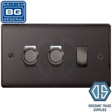 BG Black Nickel 3 Gang Switch 2x Trailing Edge LED Dimmer 1x 2 Way Custom Grid