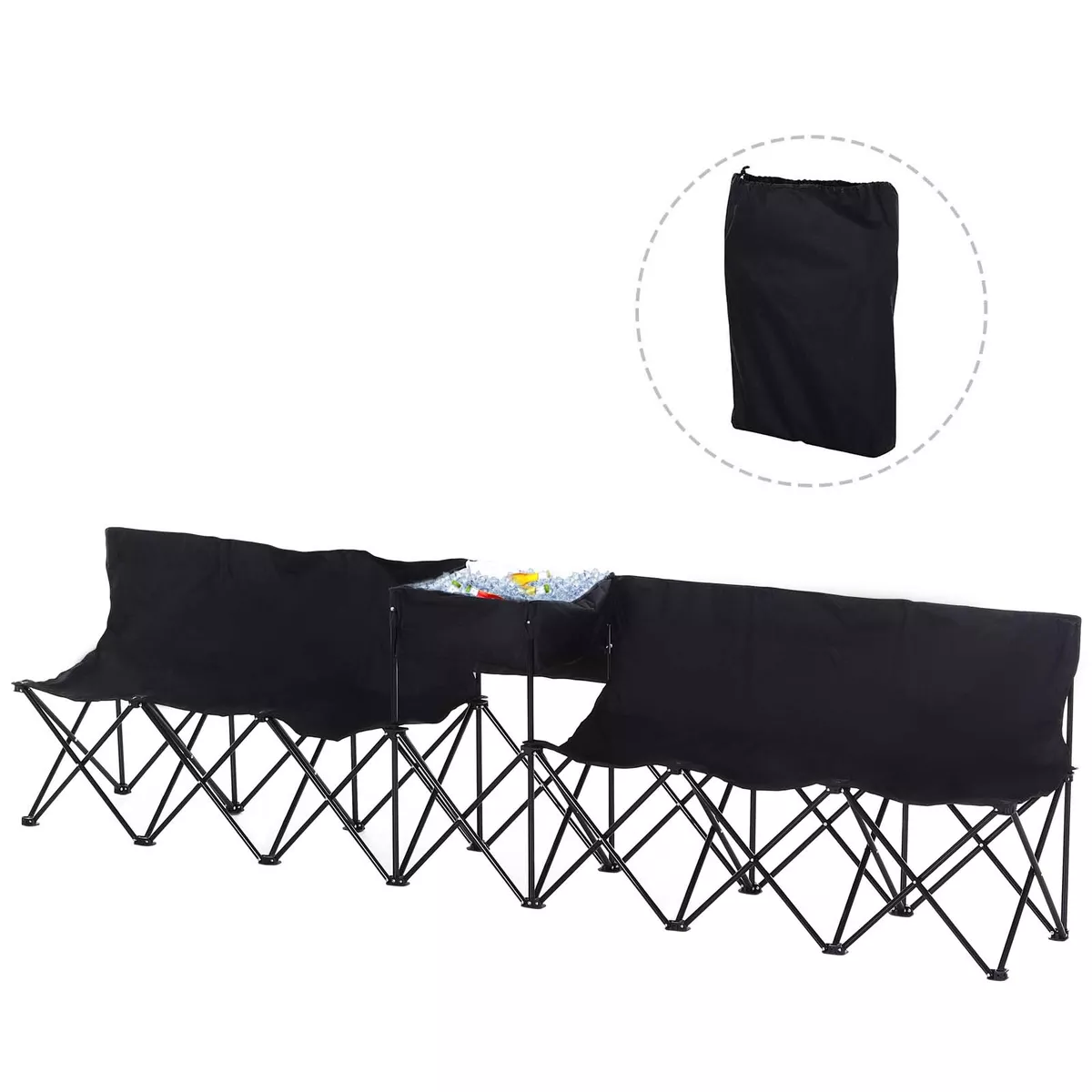 Outsunny 6 Seat Camping Bench Folding Portable Outdoor with Cooler