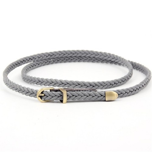 Womens Braided Leather Dress Belt Pin Buckle Narrow Skinny Waistband Strap Waist - Picture 27 of 36