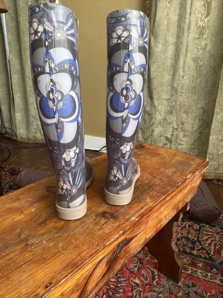 Emilio Pucci Botas de Lluvia Gris/Azul Talla 38 Auténticas Sin Rasguños Foto 4 de 4