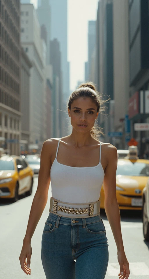 Mujer Correa Elástica Crema Ancha Gran Adición Cinturón Metal Dorado Cadena Eslabón Ajuste S M Foto 4 de 4