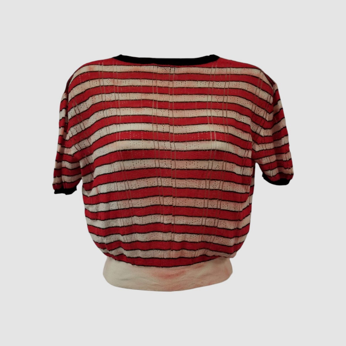 $1350 Miu Miu Women Red Striped Cashmere Silk Short-Sleeve