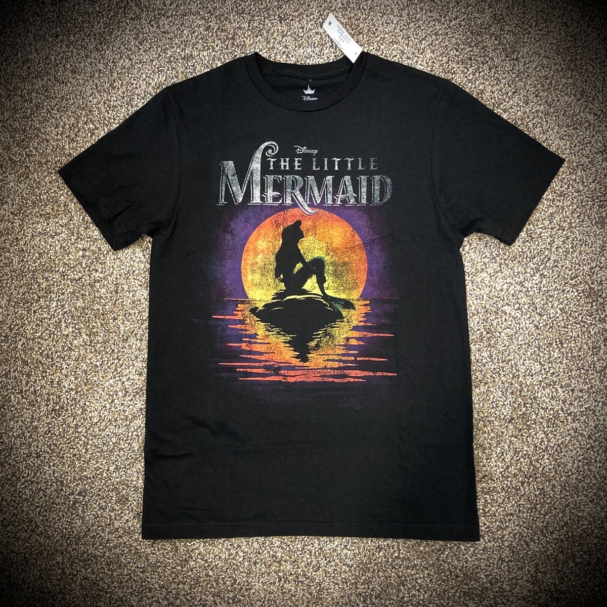 new THE LITTLE MERMAID T-SHIRT black big logo cartoon ariel disney