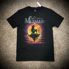 new THE LITTLE MERMAID T-SHIRT black big logo cartoon ariel disney UNISEX ADULT