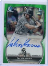 Calvin Harris 2023 1st Bowman Chrome Draft green lava refractor auto #'d 41/99