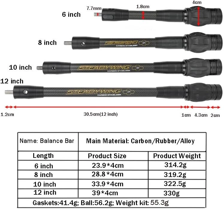 Barra de equilibrio estabilizador de carbono arco de arco de 6" 8" 10" 12" 15" barra de equilibrio amortiguador de peso caza Foto 4 de 4