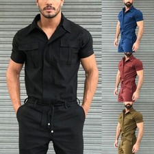 Mens Lightweight Mechanic Jumpsuit Workwear Coverall Jumpsuits Elastic Waist