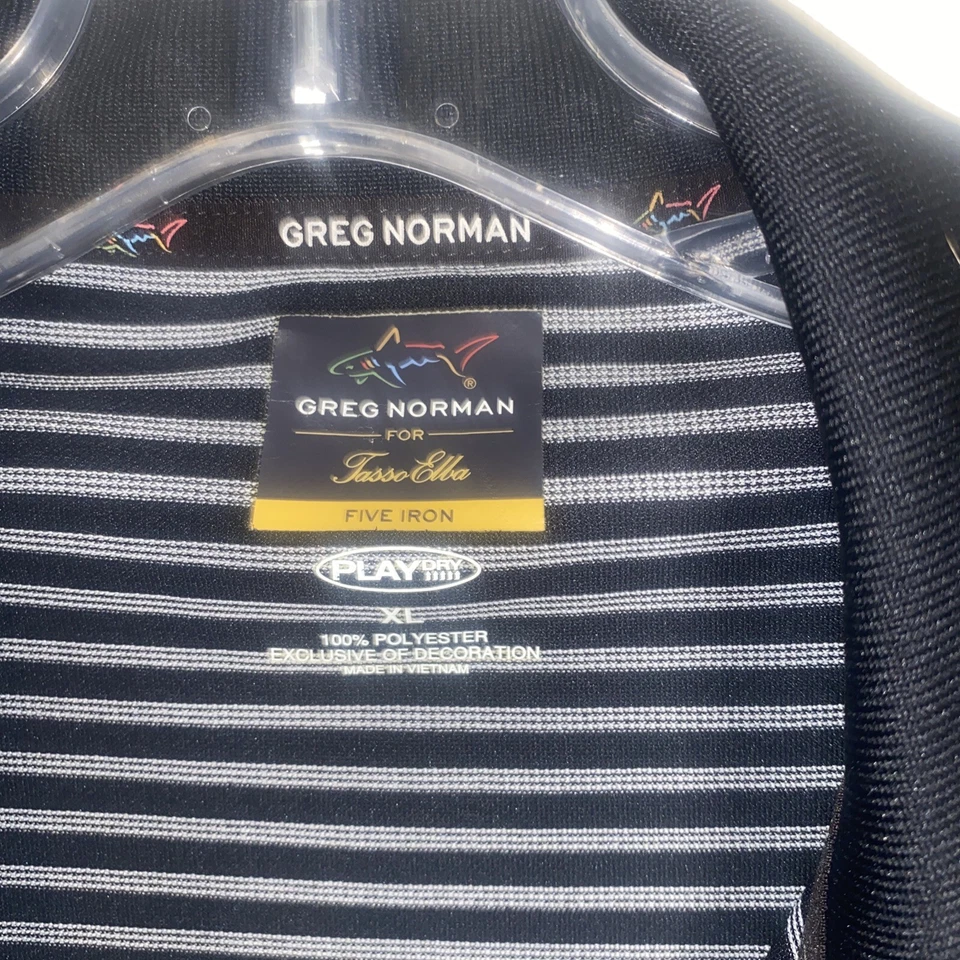 Polo Greg Norman a Rayas Para Hombres XL Negro Rayas Golf Rendimiento Poliéster Dri Fit Foto 4 de 4