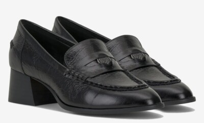Vince Camuto Women's US 8M VC-Carissla Block Heel Black Texture Penny Loafer