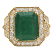 13.50Ct Natural Emerald Diamond 14K Solid Yellow Gold Ring