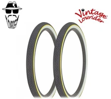 PAIR OF YELLOW LINE BICYCLE VINTAGE LOWRIDER TIRE 26 X 2.125 BRICK STYLE TREAD