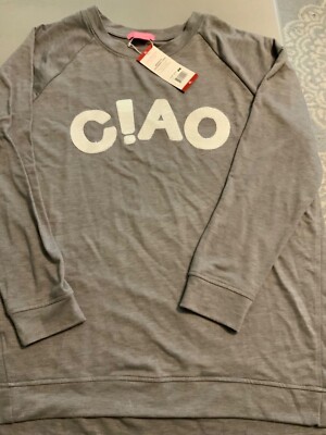 NWT ISAAC MIZRAHI Sequin  CIAO  Hi-Low Long Sleeve Grey Top Women s xl NEW
