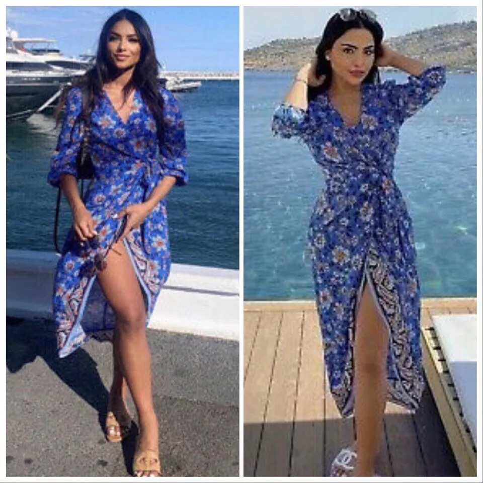 Zara blue floral 2025 print dress