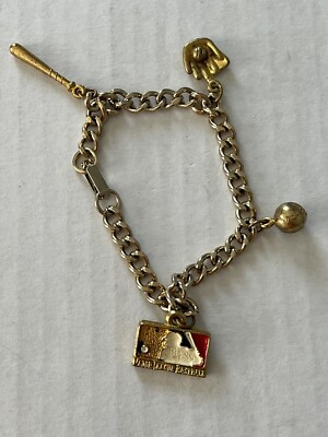 Vintage Major League Baseball Bat Ball Glove Charm Clasp Bracelet