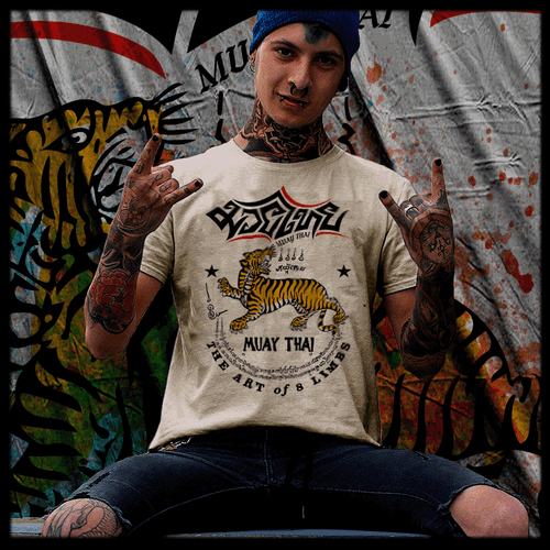 T-Shirt Muay T-Shirt Thai Boxen Yantra Tiger Thai Boxer Kampfkunst Kämpfer T-Shirt - Bild 1 von 2