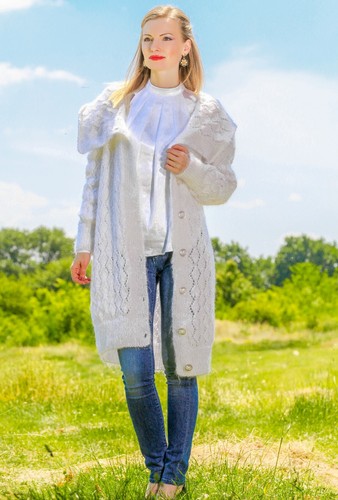 White lace cardigan mohair wrap sweater 