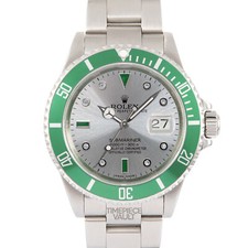 Rolex ROLEX SUBMARINER 16610 DATE STEEL 40MM GRAY DIAMOND & EMERALD DIAL GREEN BEZEL