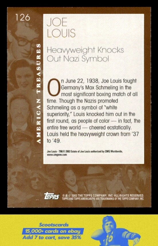 2002 Topps American Pie Spirit of America Joe Louis    #126 - Image 2 of 2