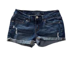 Aeropostale Aero Distressed Rolled Raw Cuff Midi Denim Jean Shorts size 4