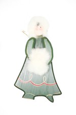 Vintage 1989 Lindaso Wooden Fuzzy Green Eskimo Christmas Ornament Decoration