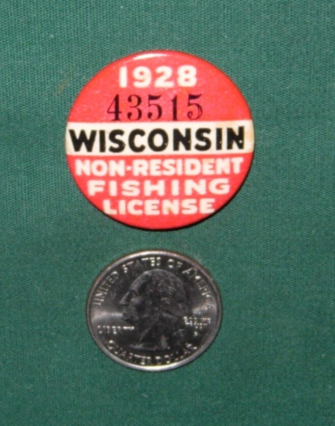 Collection Permis Pêche Usa 4 Anciens Pins/badges De Permis De Pêche Non- résident Du Wisconsin (USA) - Années 1930-1932, Vintage Canine Police